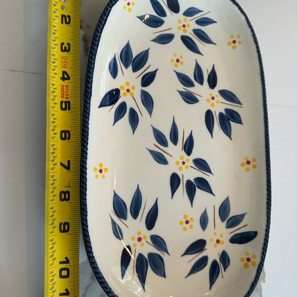 Temptations Navy Sandwich Dessert Tray Old World Handpainted Rare 12x7" - Picture 5 of 6
